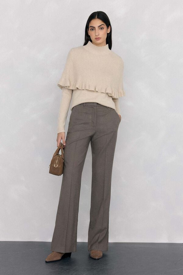Pedro del Hierro Double jersey and cape garment with ruffle detail Ecru