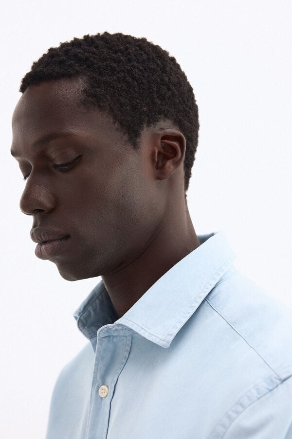 Pedro del Hierro Camisa denim tejido italiano Azul