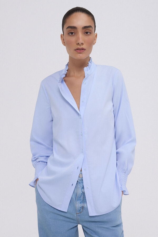 Pedro del Hierro Wide ruffle neck shirt Blue