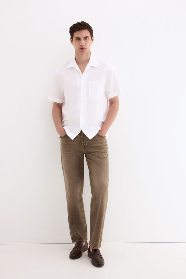 Pedro del Hierro Linen cotton short sleeve shirt White