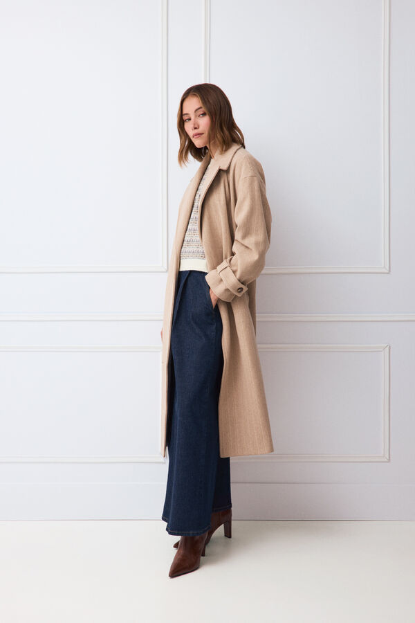 TFP by Tamara Falc&oacute; Pinstriped long coat Ecru