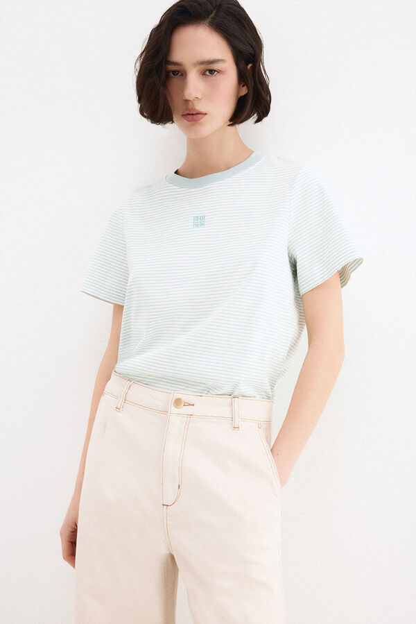 Pedro del Hierro Striped short sleeve T-shirt Turquoise