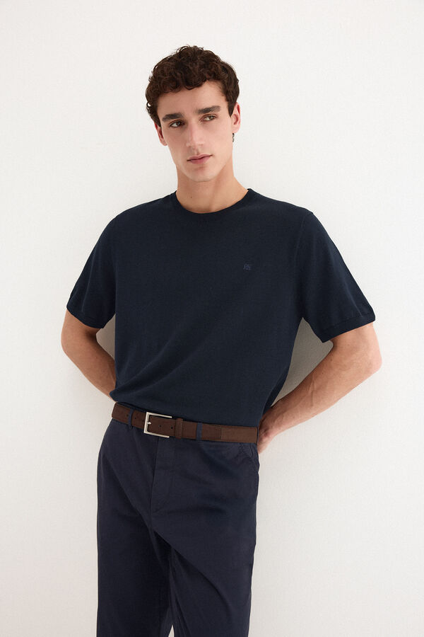 Pedro del Hierro Premium short sleeve cotton jersey T-shirt Blue