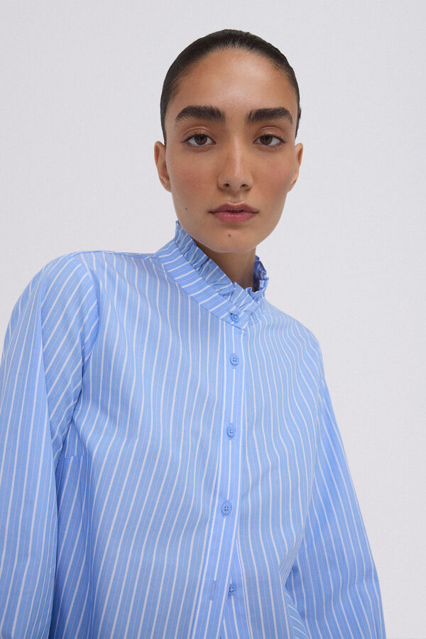 Pedro del Hierro Wide ruffle neck shirt Blue