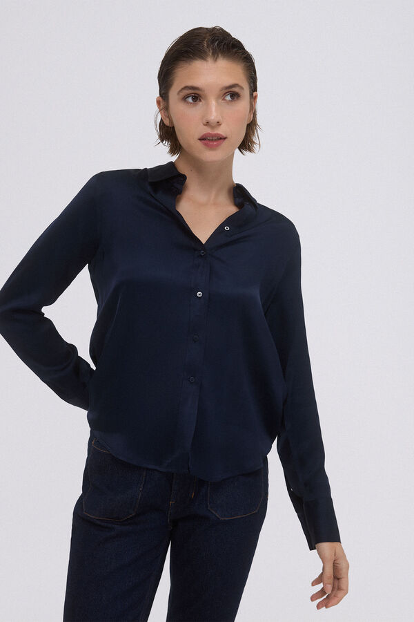 Pedro del Hierro Basic satin shirt Blue