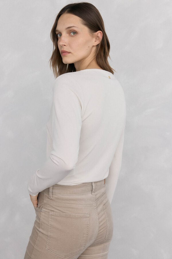 Pedro del Hierro Draped shirt with brooch Beige