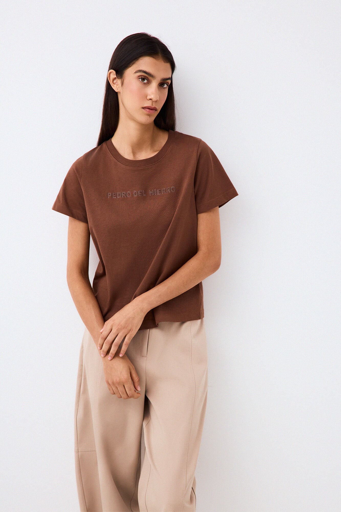 Pedro del Hierro Print logo T-shirt with studs