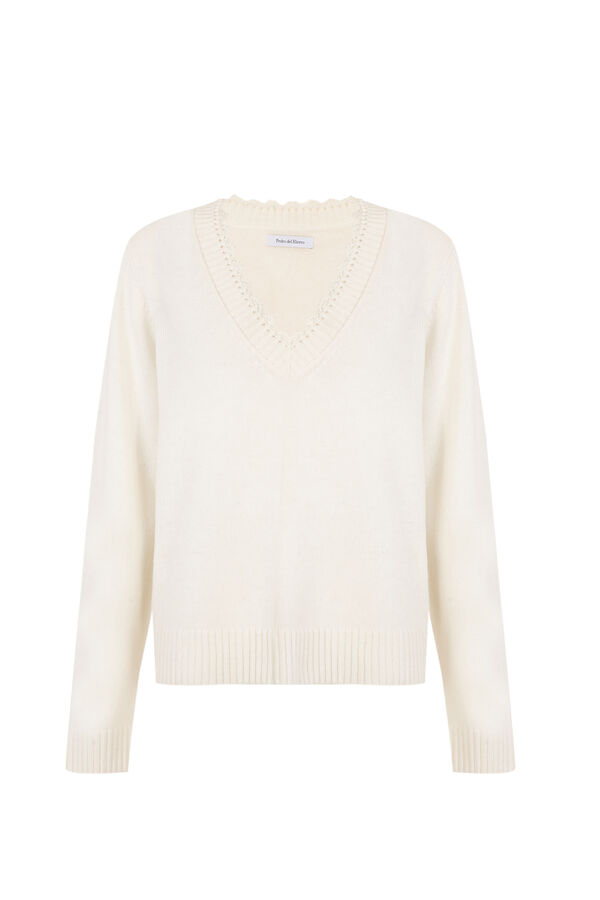Pedro del Hierro Crochet detail V-neck jumper Ecru