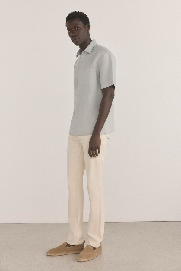 Pedro del Hierro Short sleeve fabric linen shirt Green