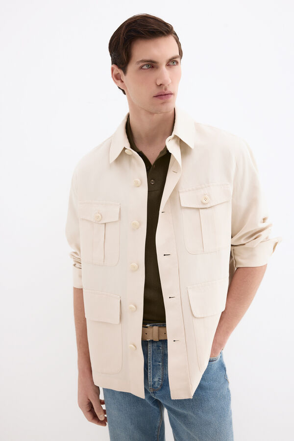 Pedro del Hierro Sobrecamisa em mistura de linho Beige