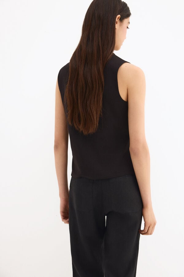 Pedro del Hierro Sleeveless T-shirt with shoulder appliqu&eacute; Black