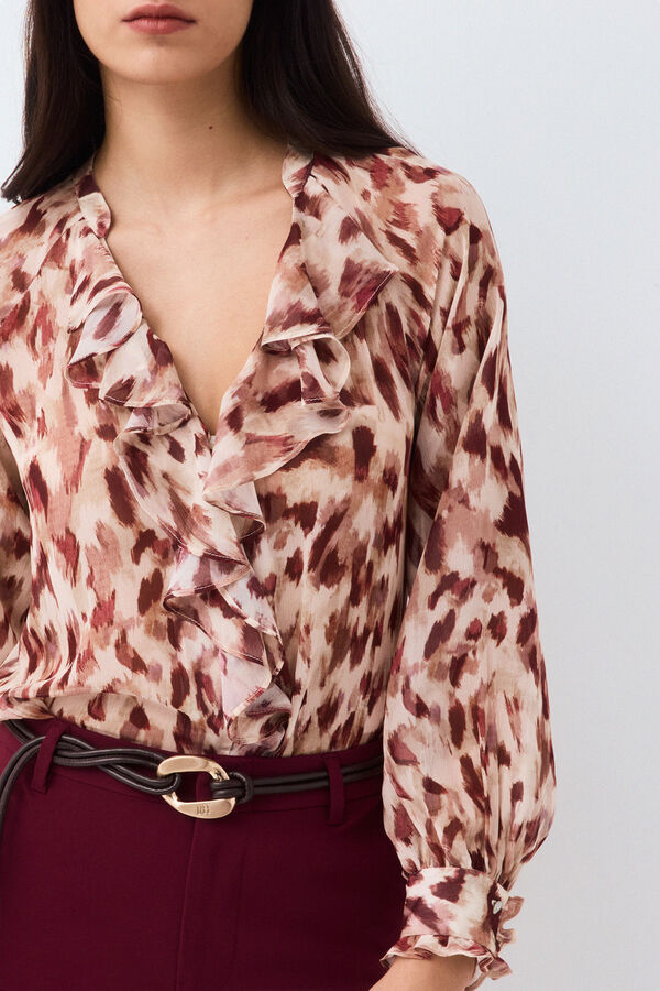 Pedro del Hierro Printed ruffle blouse Beige