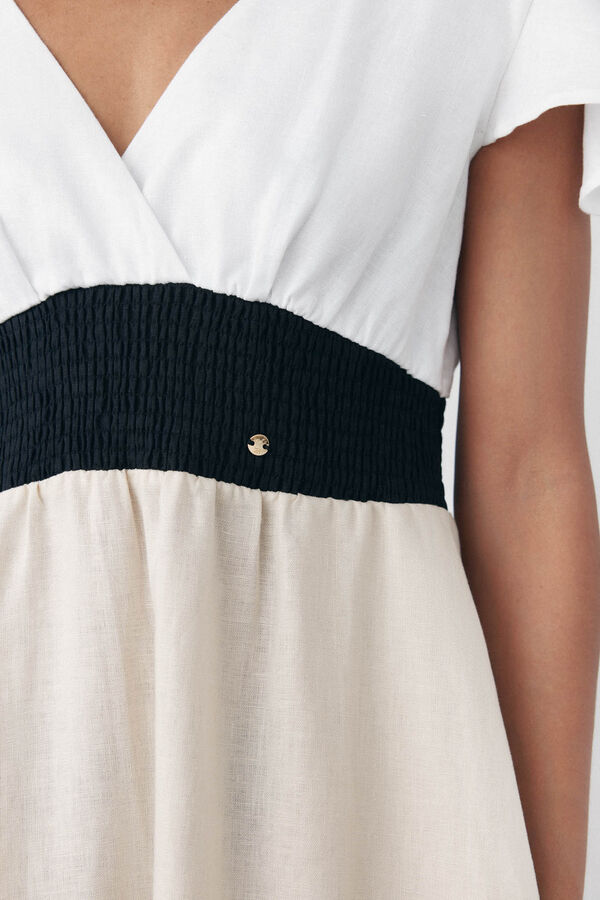 Pedro del Hierro Vestido de linho com contraste fluído Marrom