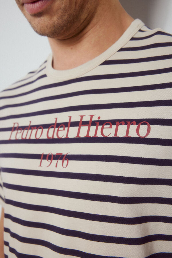 Pedro del Hierro Striped logo T-shirt Blue