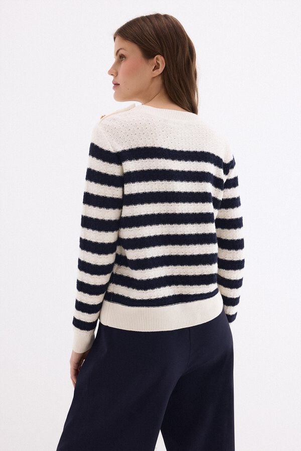 Pedro del Hierro Basic two-tone striped jumper Ecru