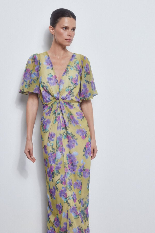 Pedro del Hierro Printed dress with knot detail at the neckline. Green