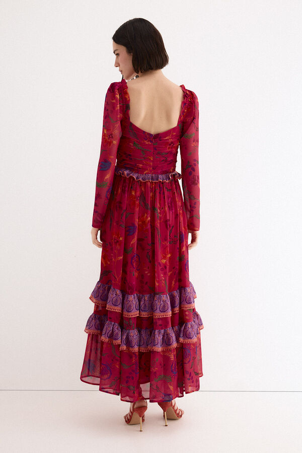 TFP by Tamara Falc&oacute; Vestido comprido estampado floral Vermelho