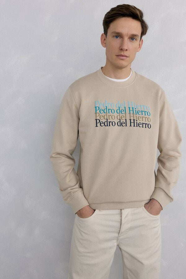 Pedro del Hierro Logo crew neck sweatshirt Beige
