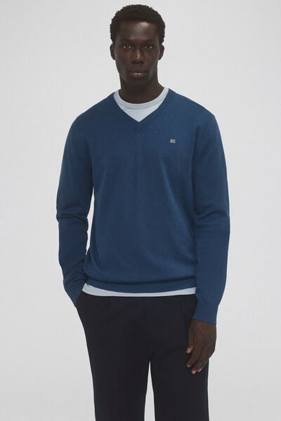 Pedro del Hierro Cotton/silk/cashmere V-neck jumper Blue