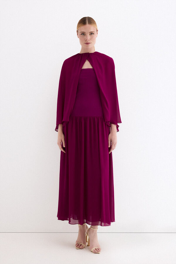 Pedro del Hierro Vestido palabra de honor con detalle de capa Morado