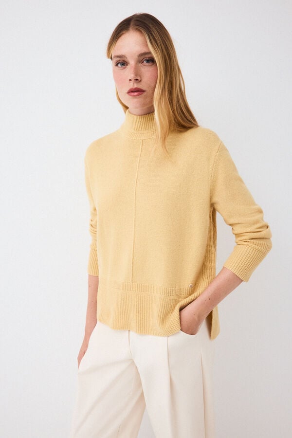 Pedro del Hierro Wool funnel neck jumper with central seam Yellow