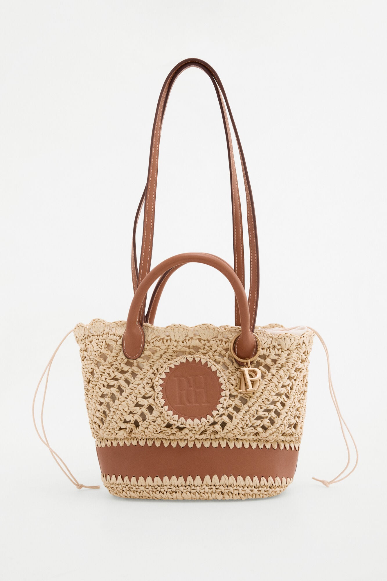 Pedro del Hierro Raffia-effect braided logo basket bag