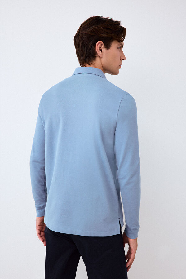 Pedro del Hierro Piqu&eacute; long sleeve polo shirt Blue