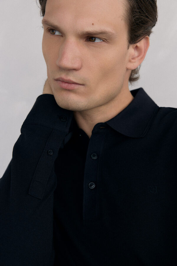 Pedro del Hierro Basic long sleeve polo shirt Black