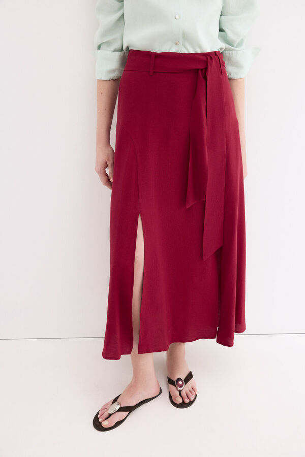 Pedro del Hierro Long slit skirt Burgundy