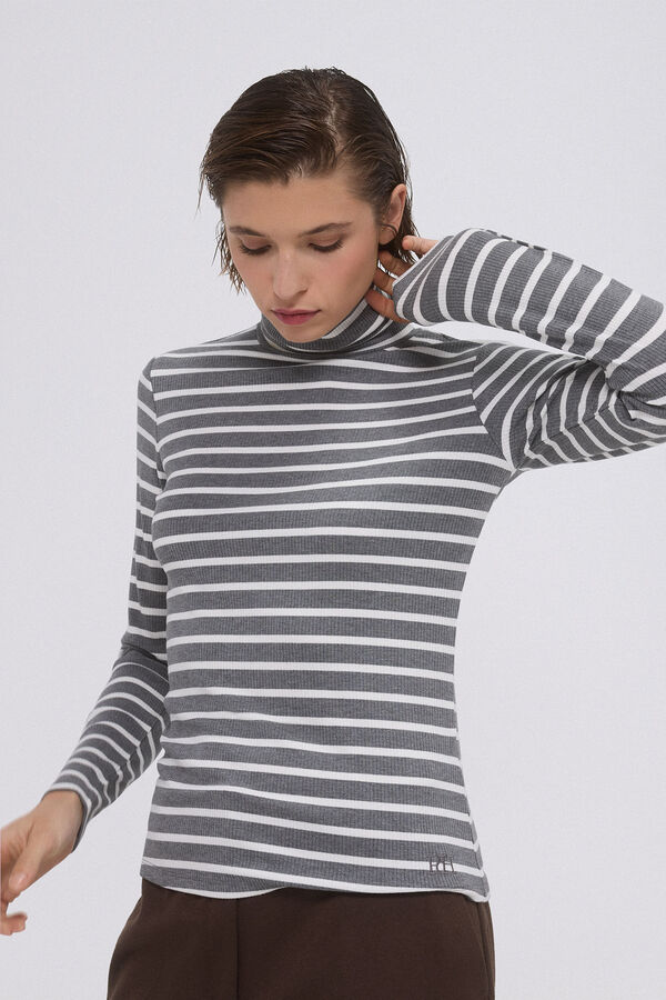 Pedro del Hierro Striped neck t-shirt Grey