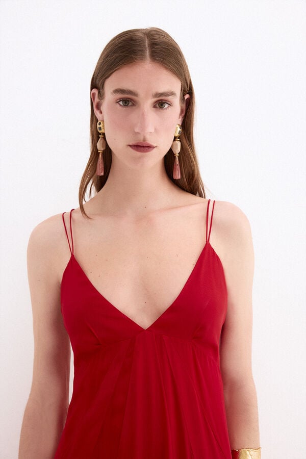 Pedro del Hierro Vestido comprido fluido de al&ccedil;as Vermelho