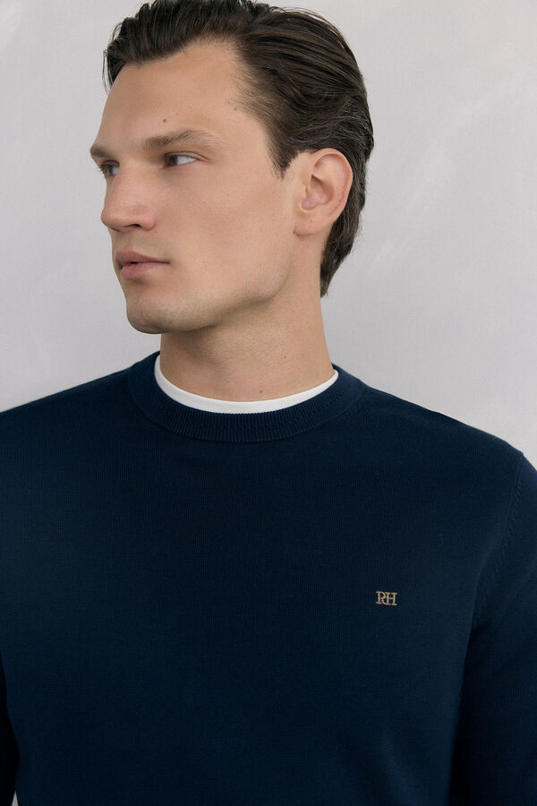 Pedro del Hierro Camisola gola caixa em malha de algodão premium Azul