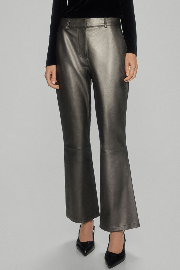 Pedro del Hierro Flared leather trousers Grey