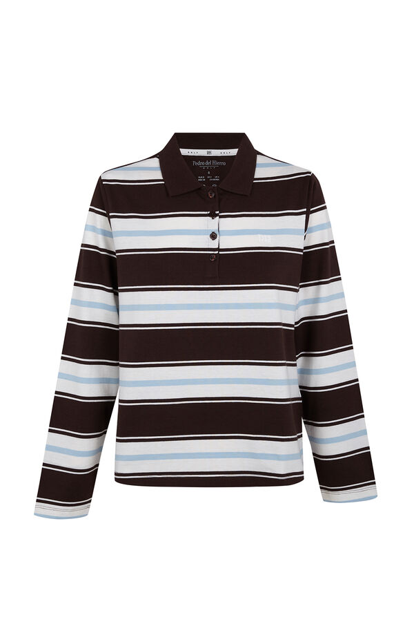 Pedro del Hierro Striped long sleeve polo shirt Brown