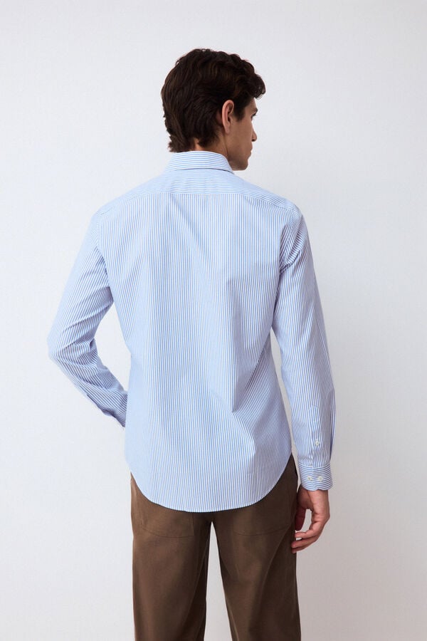 Pedro del Hierro Striped non-iron + anti-stain slim fit dress shirt Blue