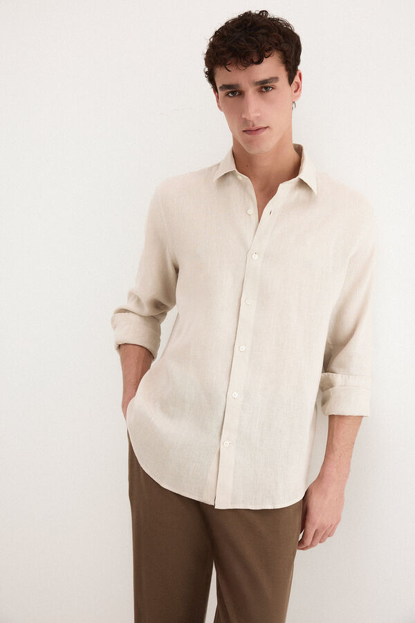 Pedro del Hierro Plain linen shirt Beige
