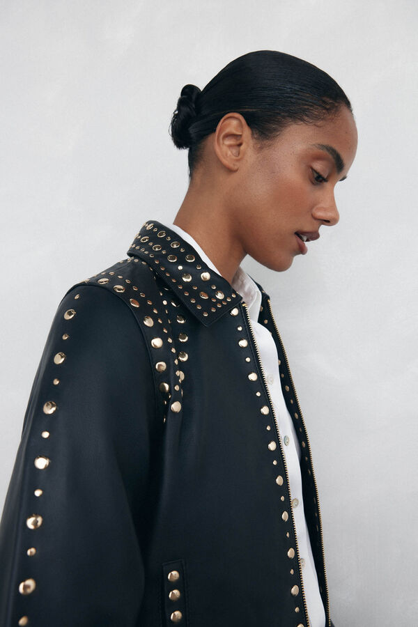 Pedro del Hierro Nappa leather and studded jacket Black