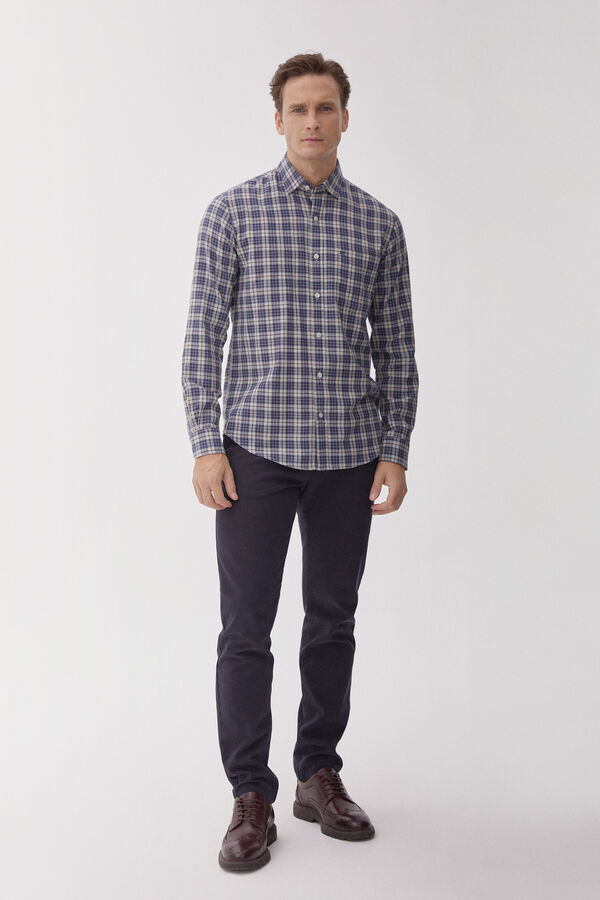 Pedro del Hierro Checked Tencel Modal shirt Blue