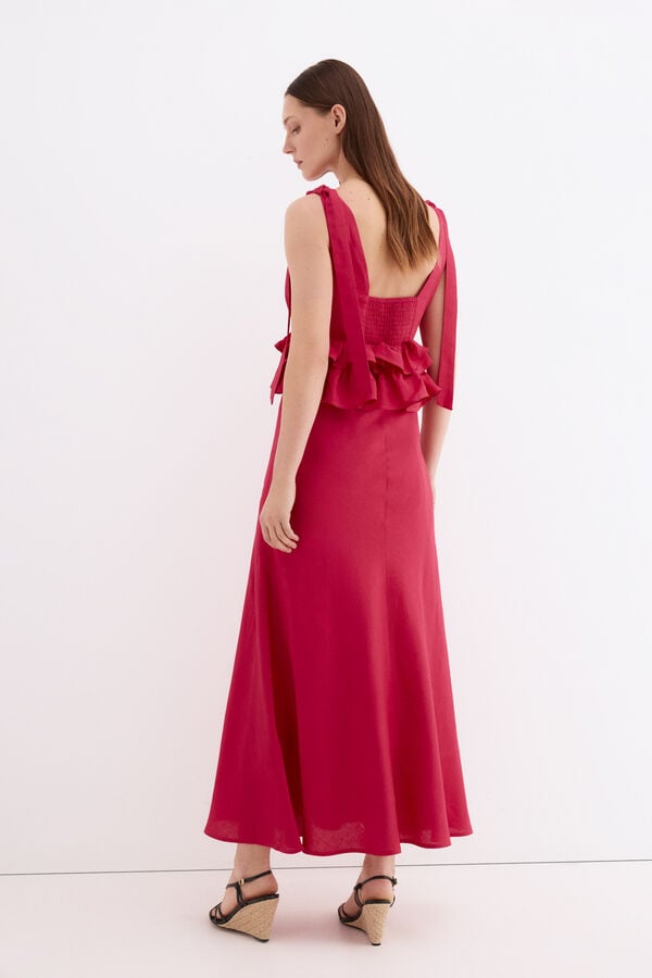 Pedro del Hierro Linen long dress with bow details Pink
