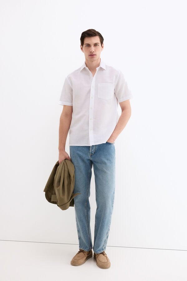 Pedro del Hierro Linen cotton plain shirt White
