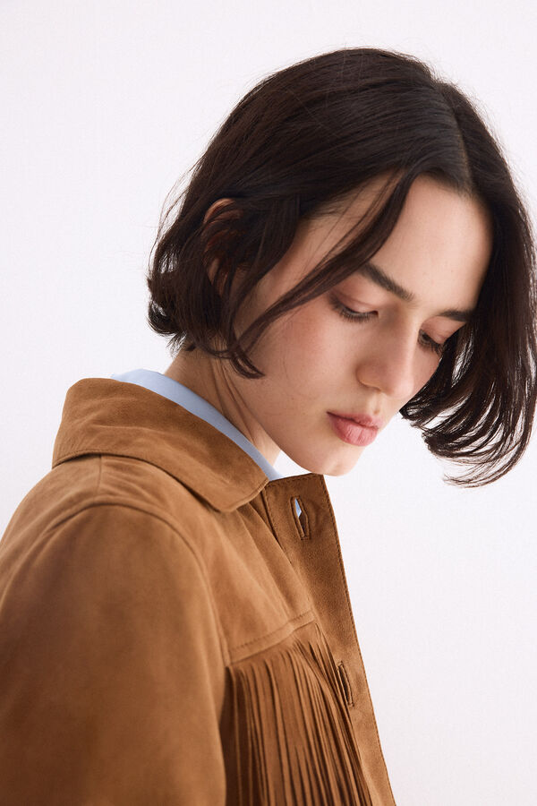 Pedro del Hierro Suede fringed jacket Beige