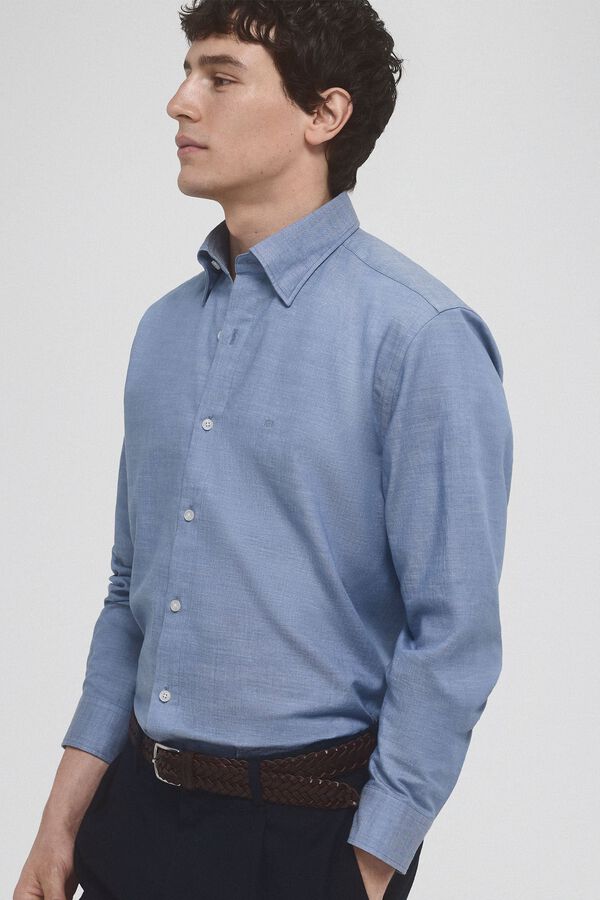 Pedro del Hierro Camisa rayas algod&oacute;n ramio Azul