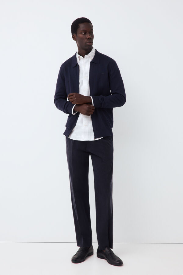 Pedro del Hierro Cotton silk cashmere zip fastening premium cardigan Blue