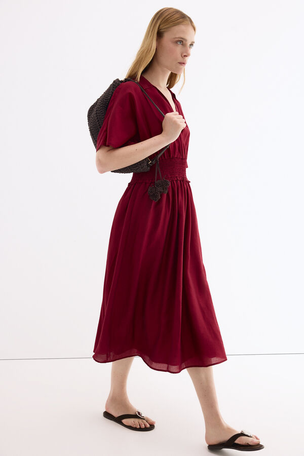 Pedro del Hierro Gathered waist detail midi dress Burgundy