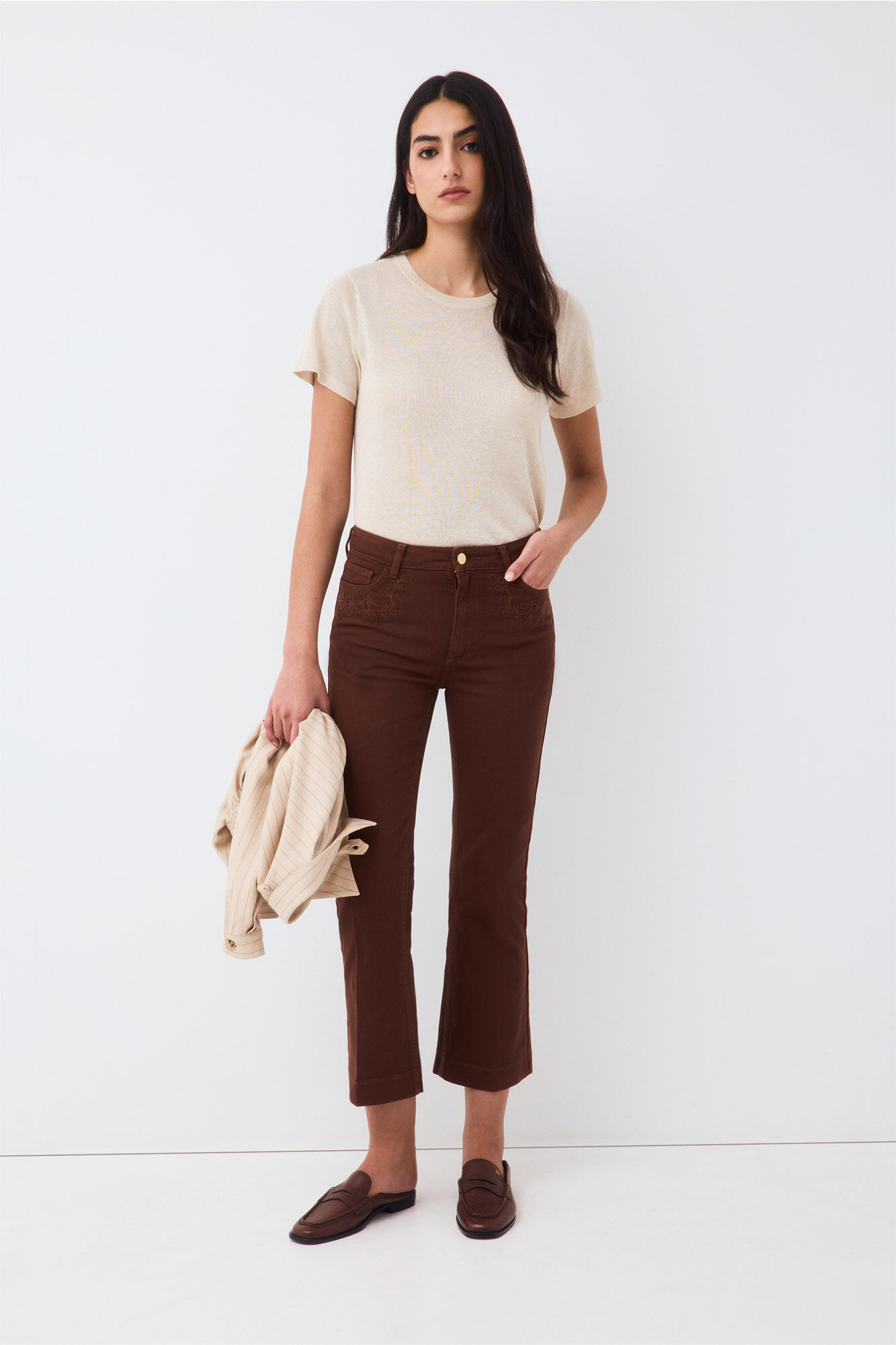 Pedro del Hierro Embroidered cropped flare jeans