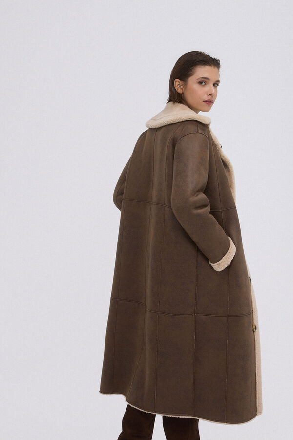 Pedro del Hierro Long reversible faux shearling coat Beige