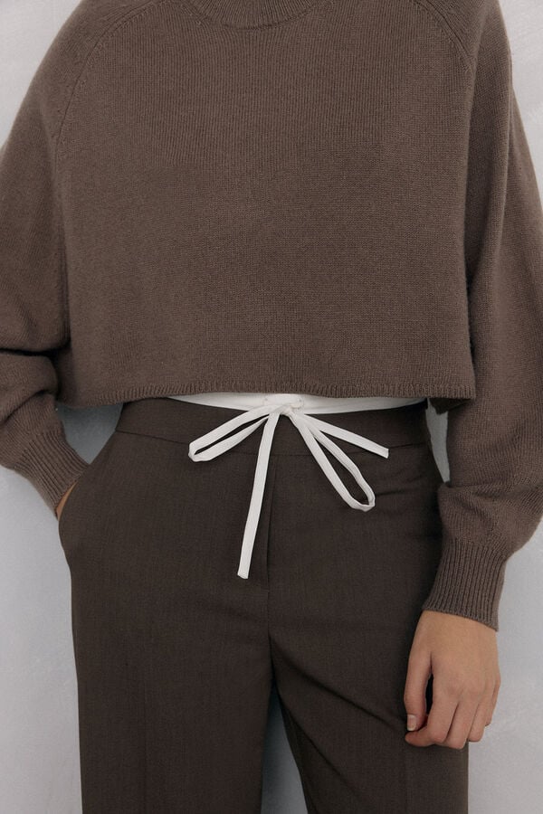 Pedro del Hierro Pantalón recto con cinturilla dobre Beige