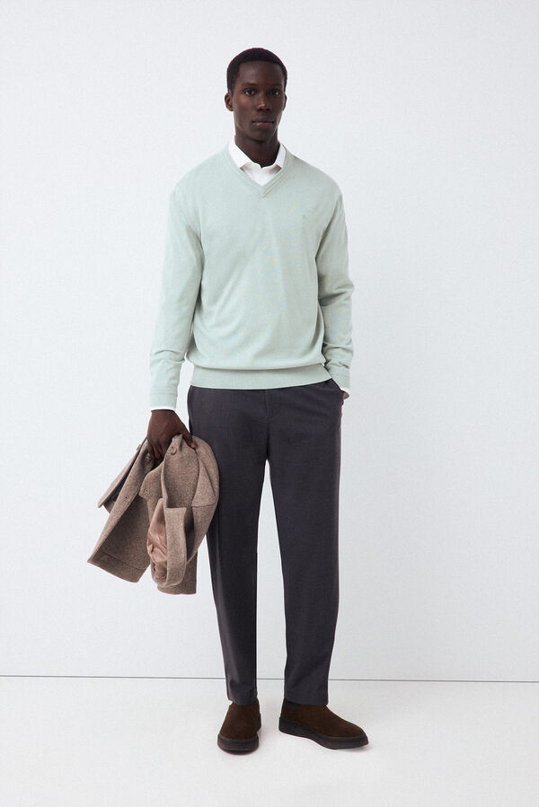 Pedro del Hierro Premium cotton fine knit V-neck jumper Blue