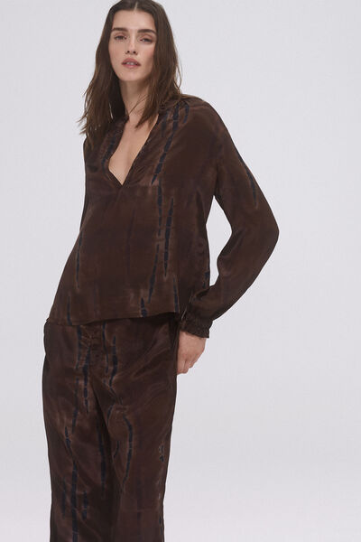 Pedro del Hierro Flowy blouse with ruffle neck Brown