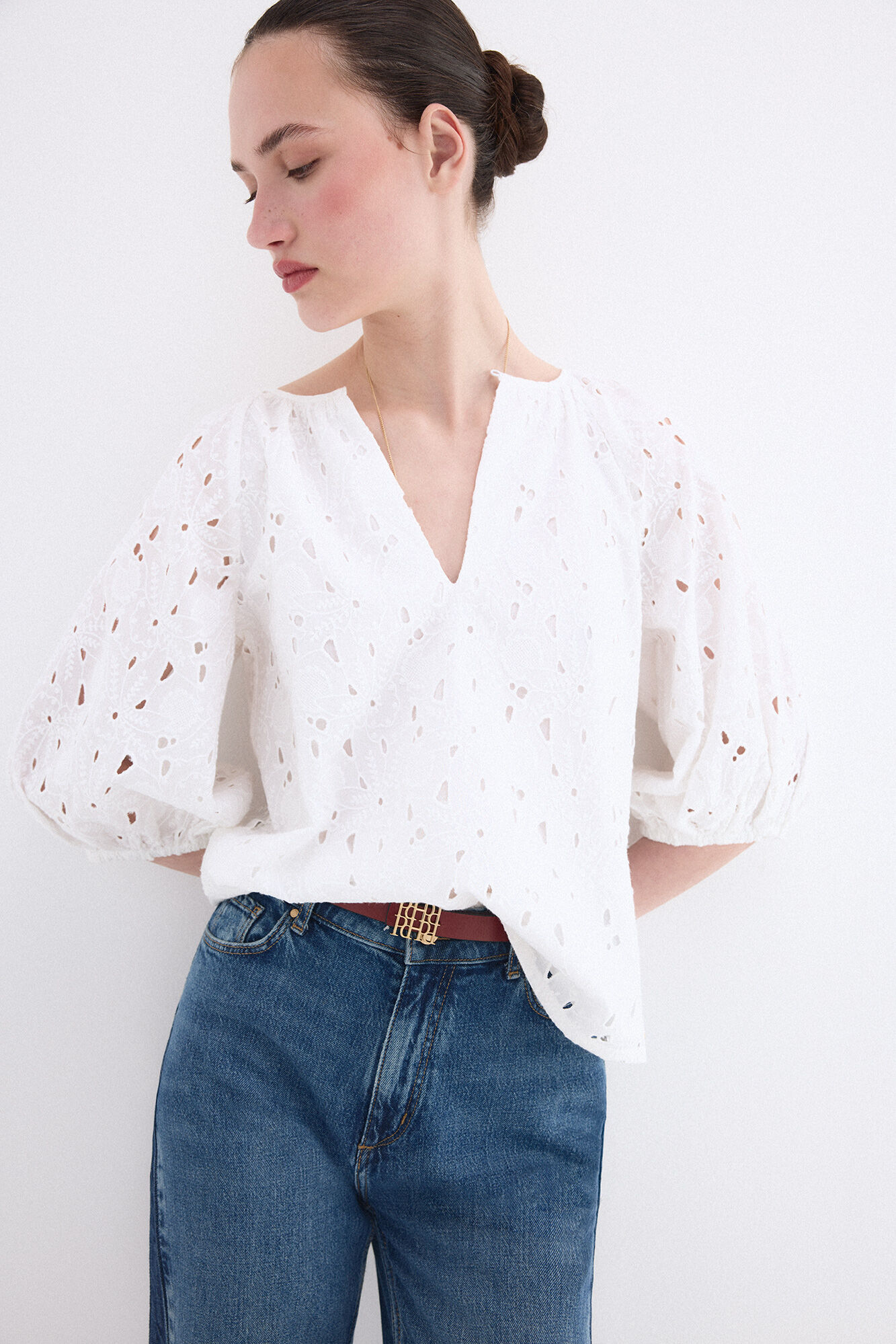 Pedro del Hierro Top manga al codo calado